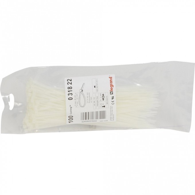 Монтажный хомут LEGRAND Colring ширина 2.4 мм длина 180 мм пакет 100 шт бесцветный 031822