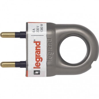 Вилка LEGRAND 2К серия Элиум 6 А с кольцом пластик алюминий Вилка LEGRAND 2К серия Элиум 6 А с кольцом пластик алюминий