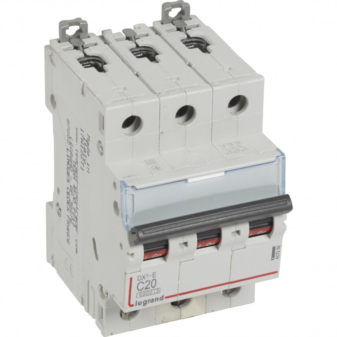Автоматический выключатель LEGRAND DX³-E 6000 6 кА тип C 3П 230/400 В 20А 3 модуля белый 407292