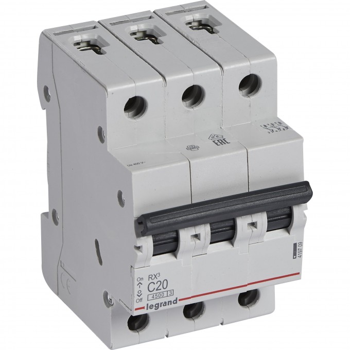 Автоматический выключатель LEGRAND RX3 4,5кА 20А 3П тип C белый 419709