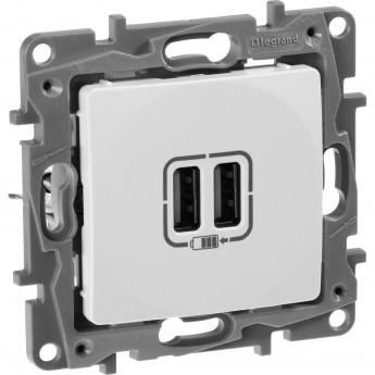 Зарядное устройство LEGRAND Etika с двумя USB-разьемами 240В/5В 2400мА белый Зарядное устройство LEGRAND Etika с двумя USB-разьемами 240В/5В 2400мА белый