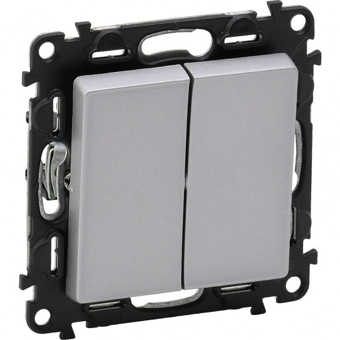 Выключатель LEGRAND Valena LIFE двухклавишный 10А 250В с лицевой панелью безвинтовые зажимы алюминий 752605