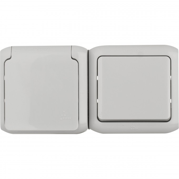 Выключатель LEGRAND Quteo 2К+З розетка с защитными шторками 16 A 250 В IP 44 серый 782348