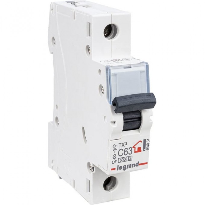 Автоматический выключатель LEGRAND TX³ 6000 6 кА тип C 1П 230/400 В 63А 1 модуль белый 404034