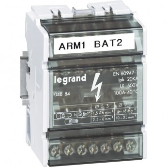 Модульный распределительный блок LEGRAND 4П, 100 A, 7 подключений Модульный распределительный блок LEGRAND 4П, 100 A, 7 подключений
