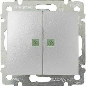 Переключатель LEGRAND Valena на два направления двойной с подсветкой 10 A 250 В алюминий Переключатель LEGRAND Valena на два направления двойной с подсветкой 10 A 250 В алюминий