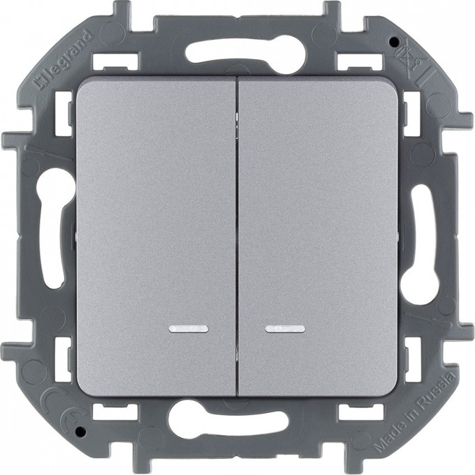 Выключатель двухклавишный LEGRAND INSPIRIA с подсветкой/индикацией 10 AX 250 В~ алюминий 673632