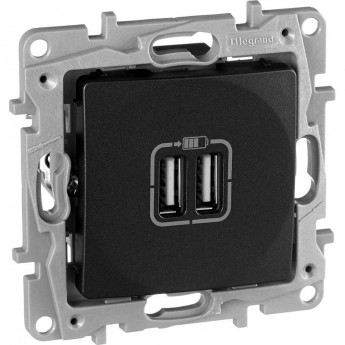 Зарядное устройство LEGRAND Etika с двумя USB-разьемами 240В/5В 2400мА антрацит Зарядное устройство LEGRAND Etika с двумя USB-разьемами 240В/5В 2400мА антрацит