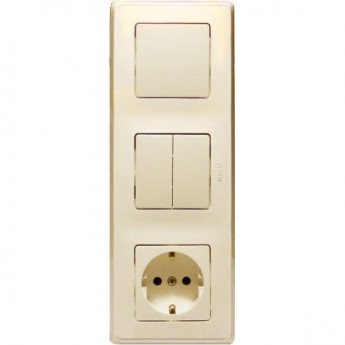 Блок LEGRAND выключатель одноклавишный+выключатель двухклавишный+розетка с заземлением слоновая кость Блок LEGRAND выключатель одноклавишный+выключатель двухклавишный+розетка с заземлением слоновая кость