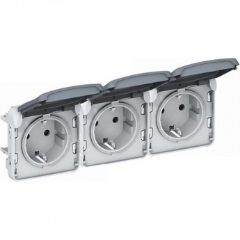 Розетка тройная LEGRAND Plexo 3х2К+З 16А горизонтальная, с автоматическими зажимами, IP55, серый Розетка тройная LEGRAND Plexo 3х2К+З 16А горизонтальная, с автоматическими зажимами, IP55, серый